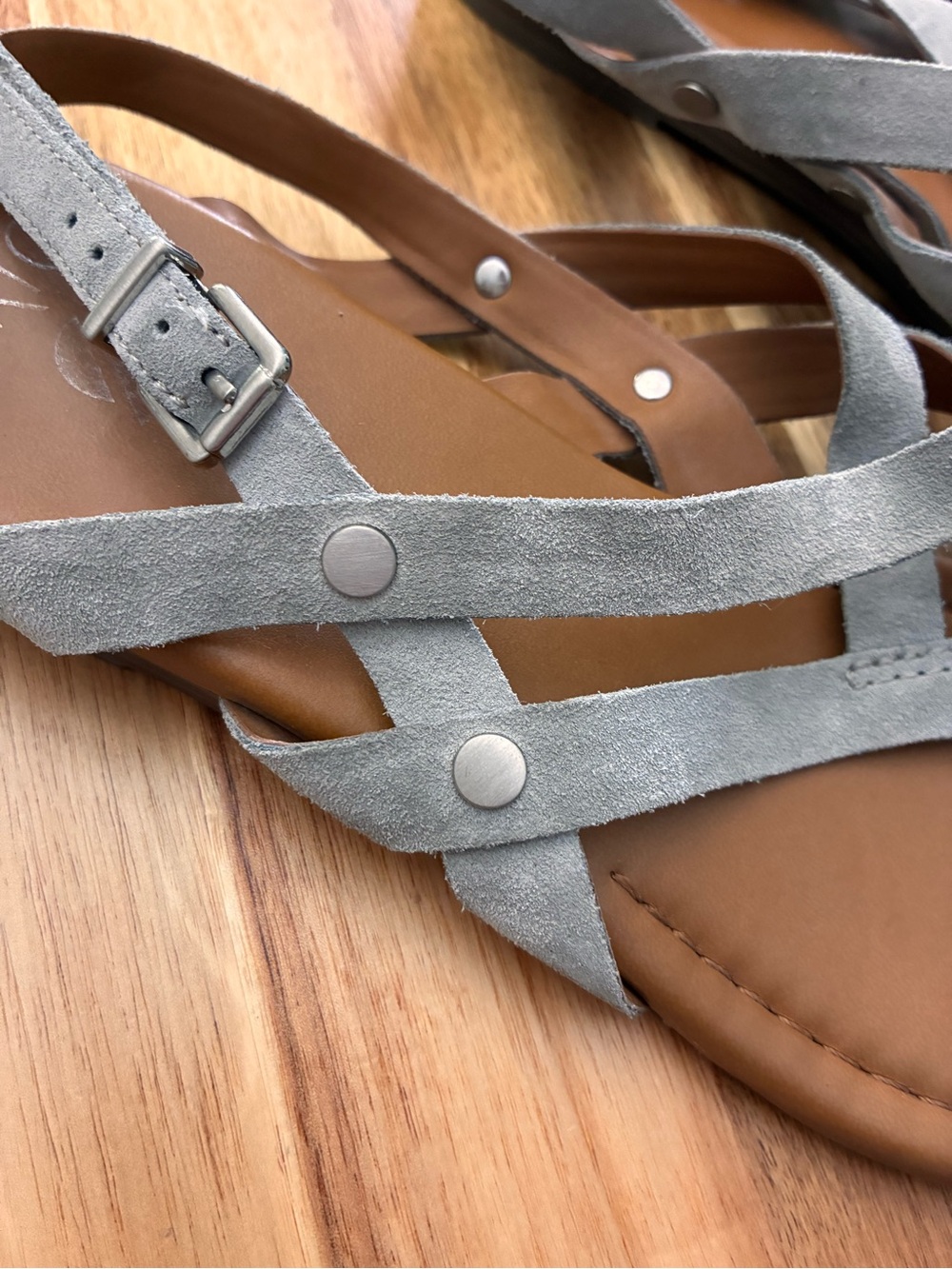 Franco Sarto Gretchen Strappy Sling Back Thong Sandals Gray Suede Women’s Sz 10 - Picture 8 of 14